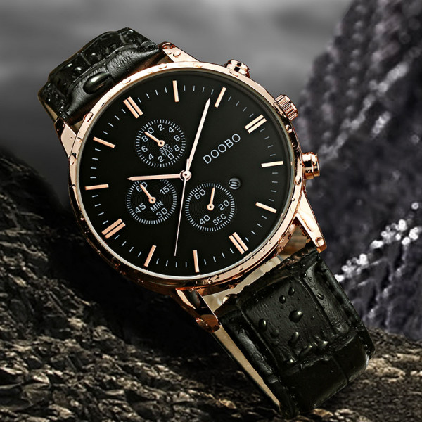 Doobo Men's Leather  Quartz-Watch With Date 